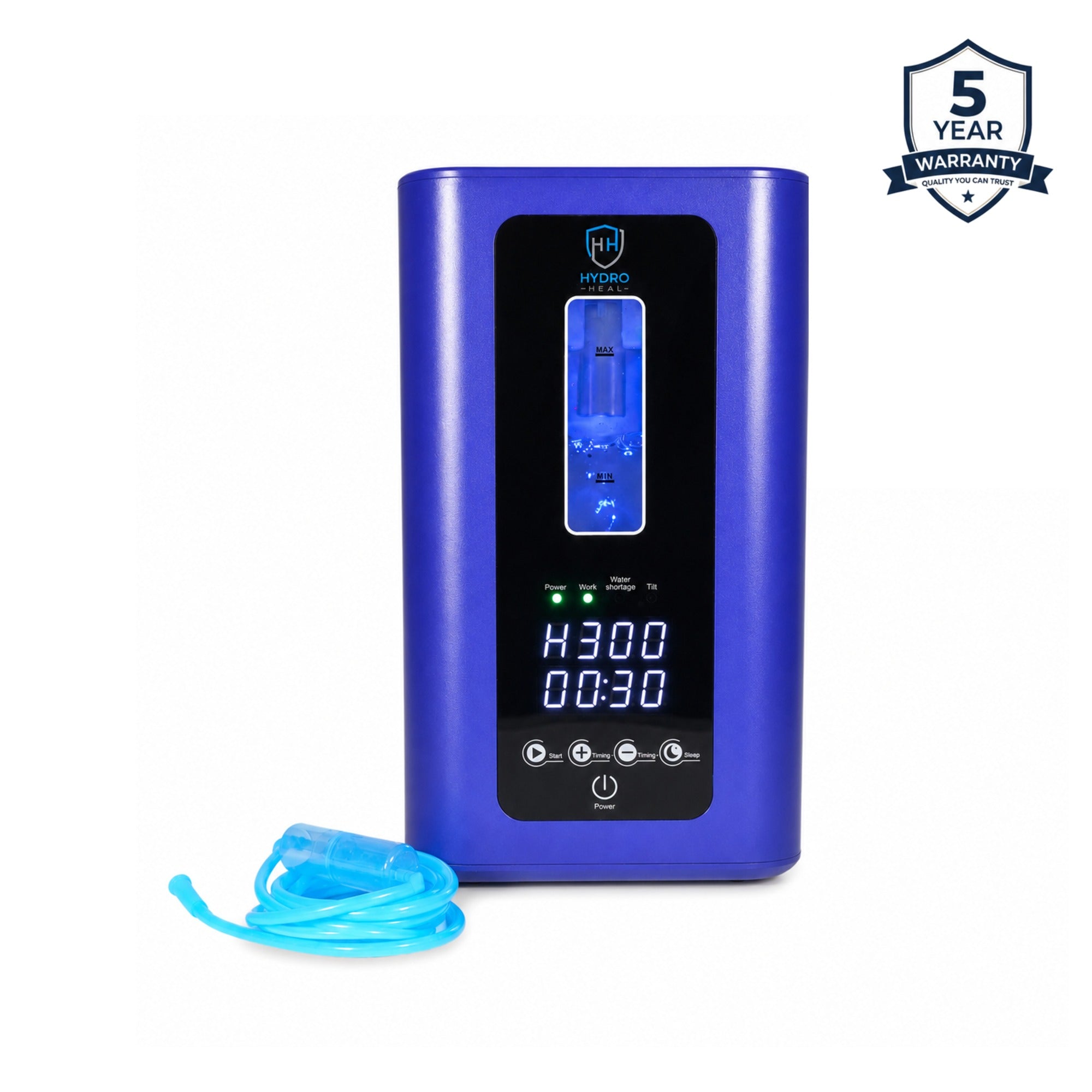 Blue Hydro Heal HH300 hydrogen machine with a front display and clear blue tubing